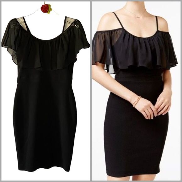 AS U WISH Off Shoulder Ruffled Black Dress - Picture 1 of 10